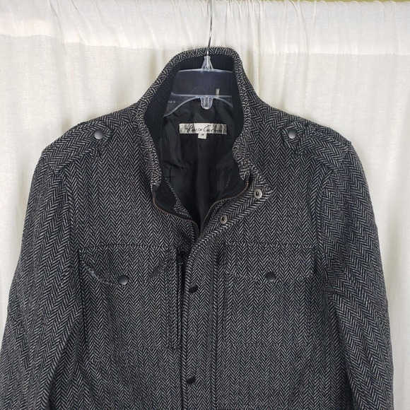 Kenneth Cole NY Herringbone Tweed Wool Bomber Field Jacket Mens M Black & White - Picture 2 of 6
